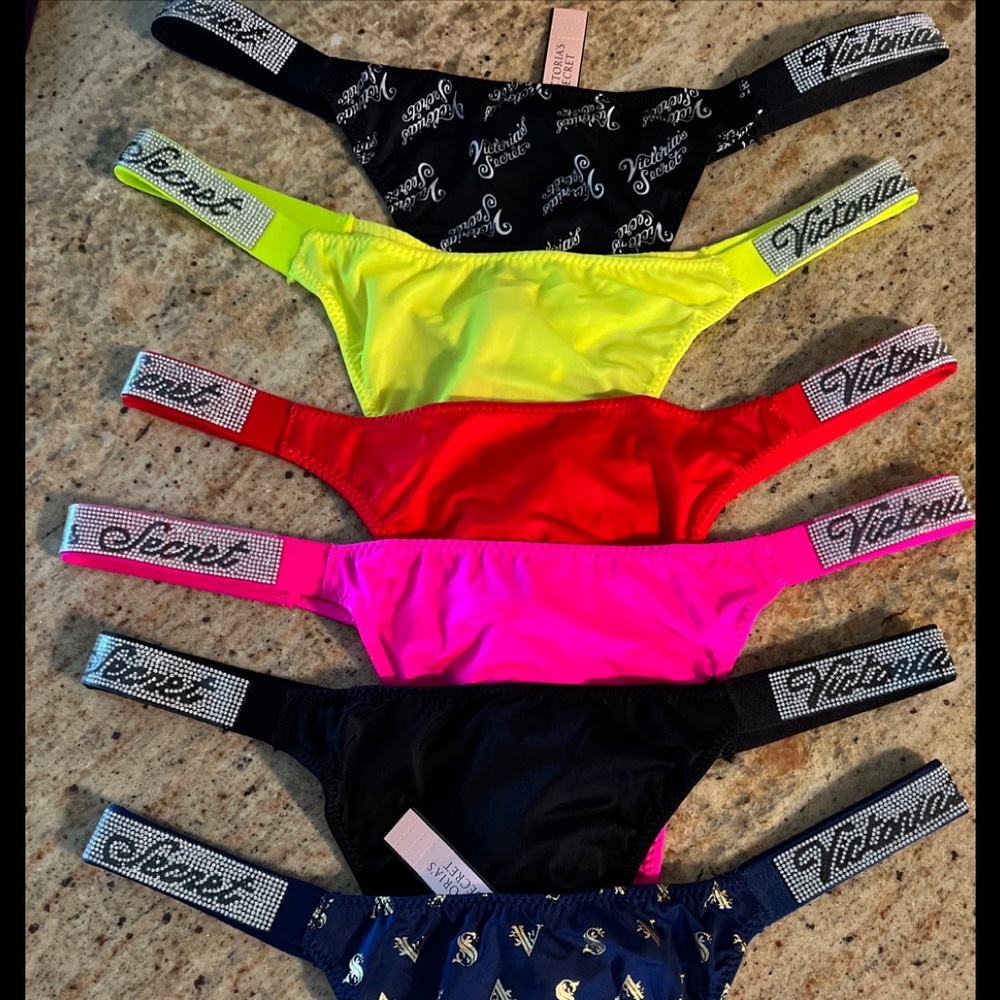 - VS 1 New SHINE STRAP RHINESTONE THONG PANTY BLING M,￼L XL NWT Choose Col…